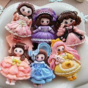 Pack of SIX Colorful Cartoon Princess resin charms Home Decor Magnet set
